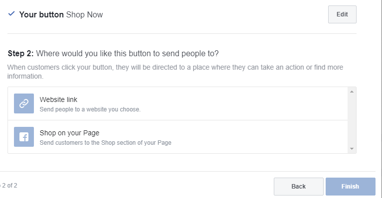 shop now button for your facebook business page