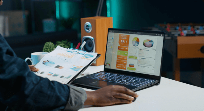 digital marketing for beginners in 2025 - a pie chat shown in a laptop on a table